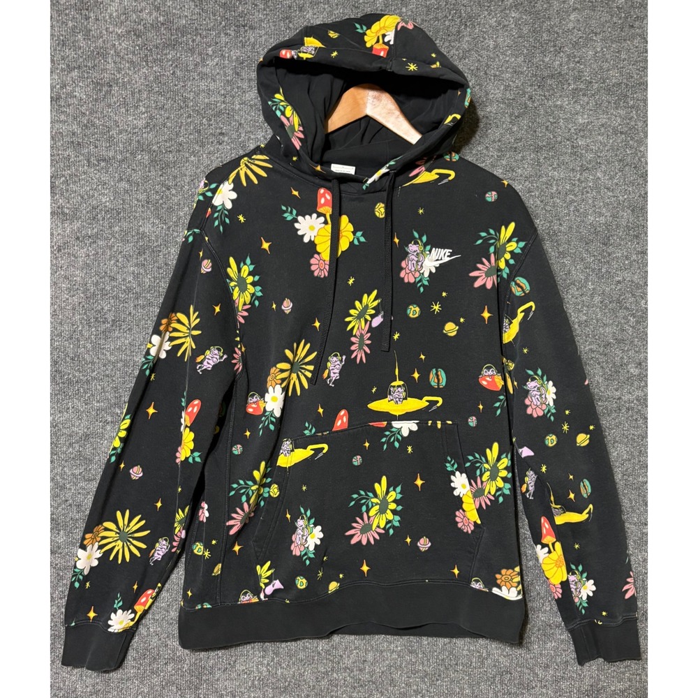 Nike Men's Sportswear Club Fleece Hoodie Trippy Toads Floral UFO Print Sz Large